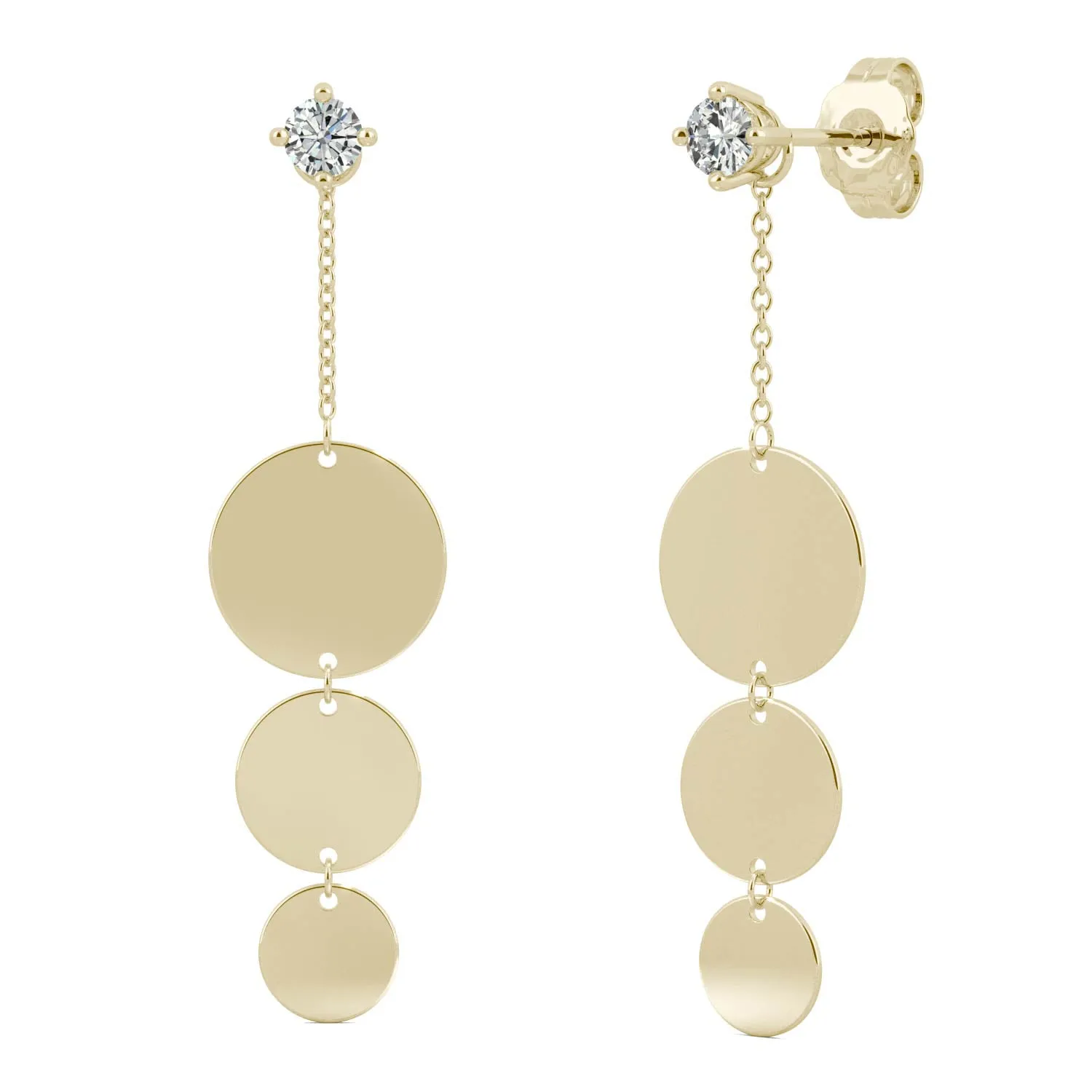 0.20 CTW DEW Moissanite Round Disc Drop Earrings in 14K Yellow Gold