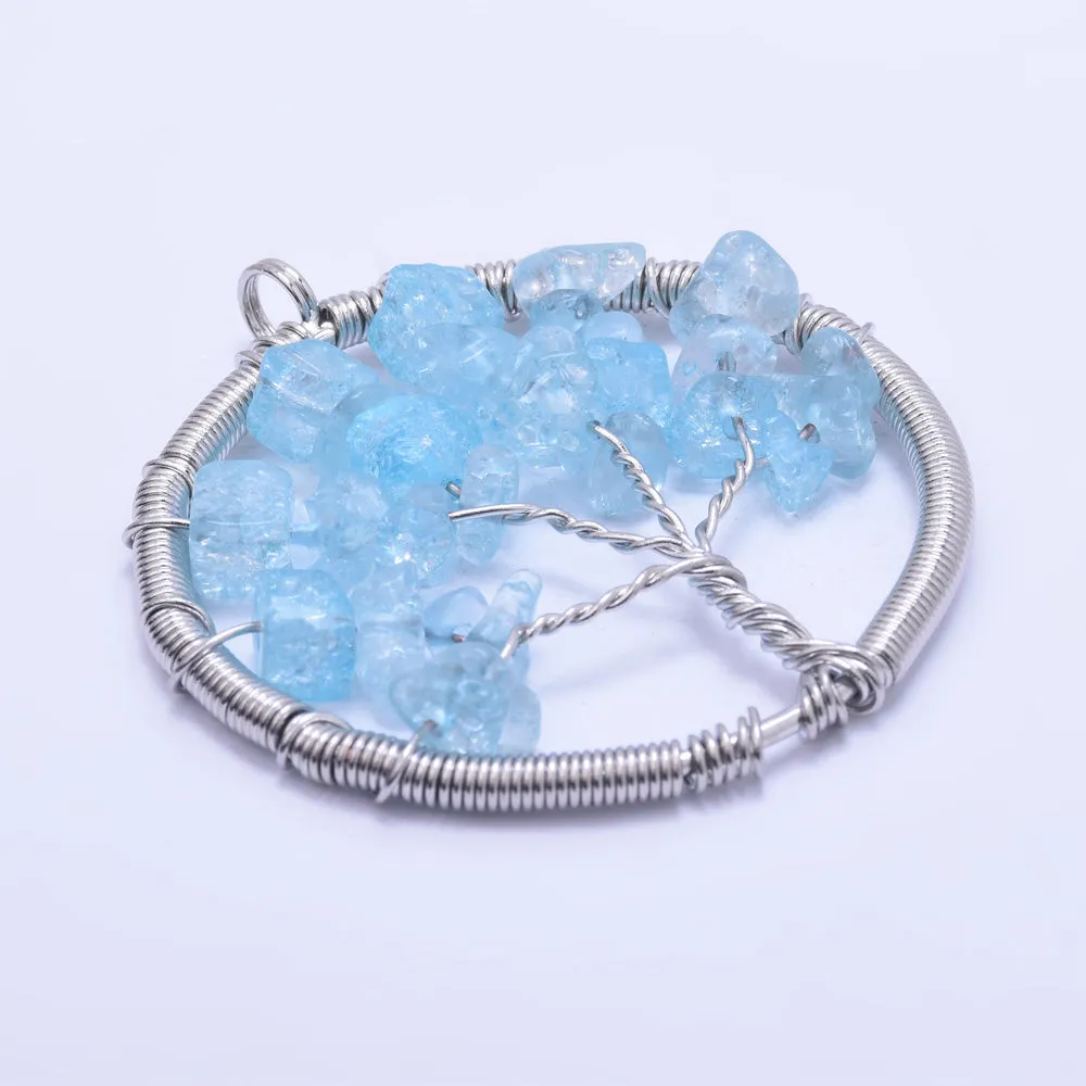 1 Light Blue 46mm Healing Irregular Natural Stone  Fashion Jewelry Charm Crystal High Quality Pendant Tree of Life Women'sFashion Handwork