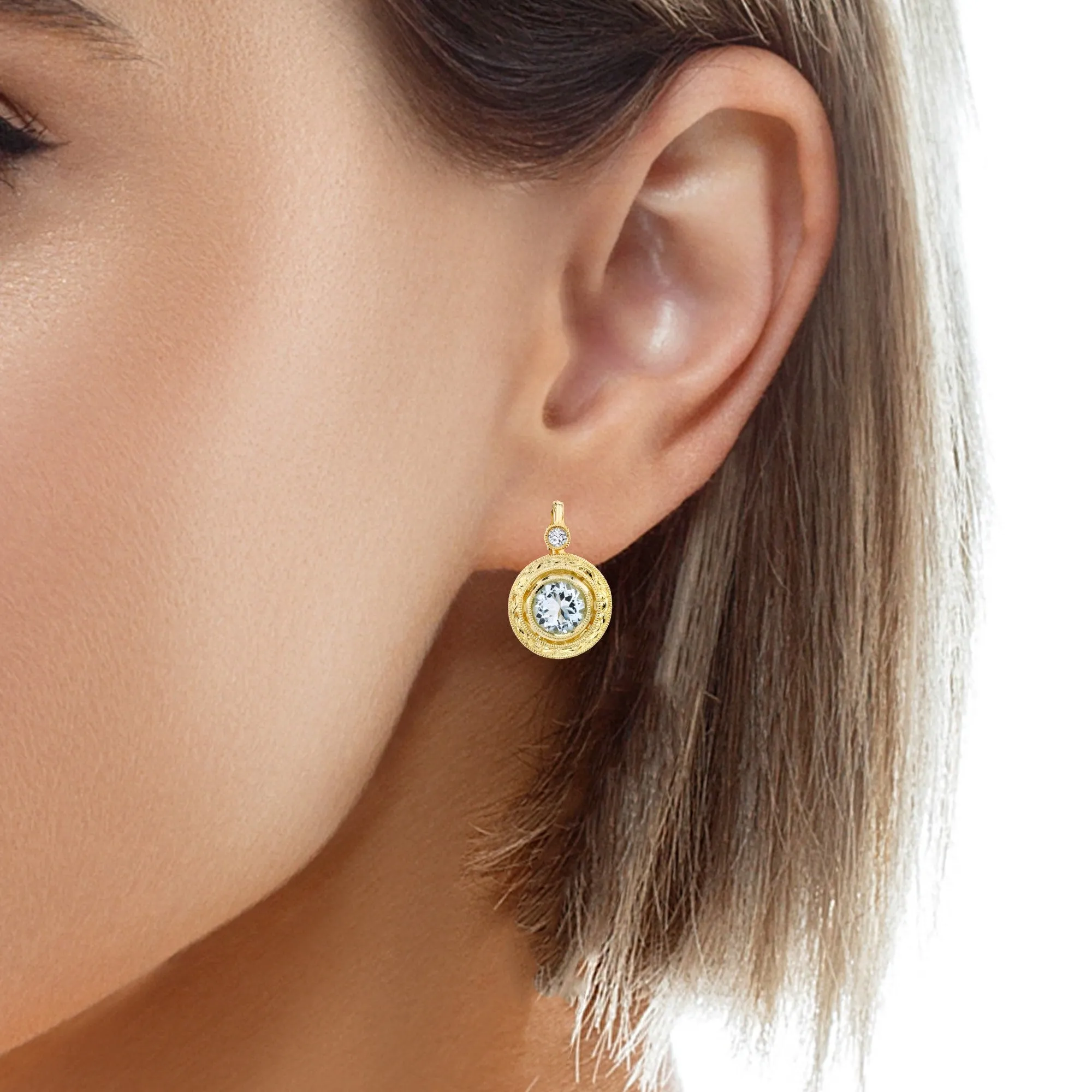 1.00 ct. t.w. Diamond and 18k Yellow Gold Engraved Bezel Earrings