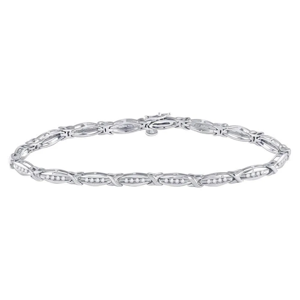10K White Gold Womens Round Diamond X Link Fashion Bracelet 1/2 Cttw