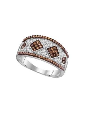 10kt White Gold Womens Round Brown Diamond Fashion Ring 1/2 Cttw