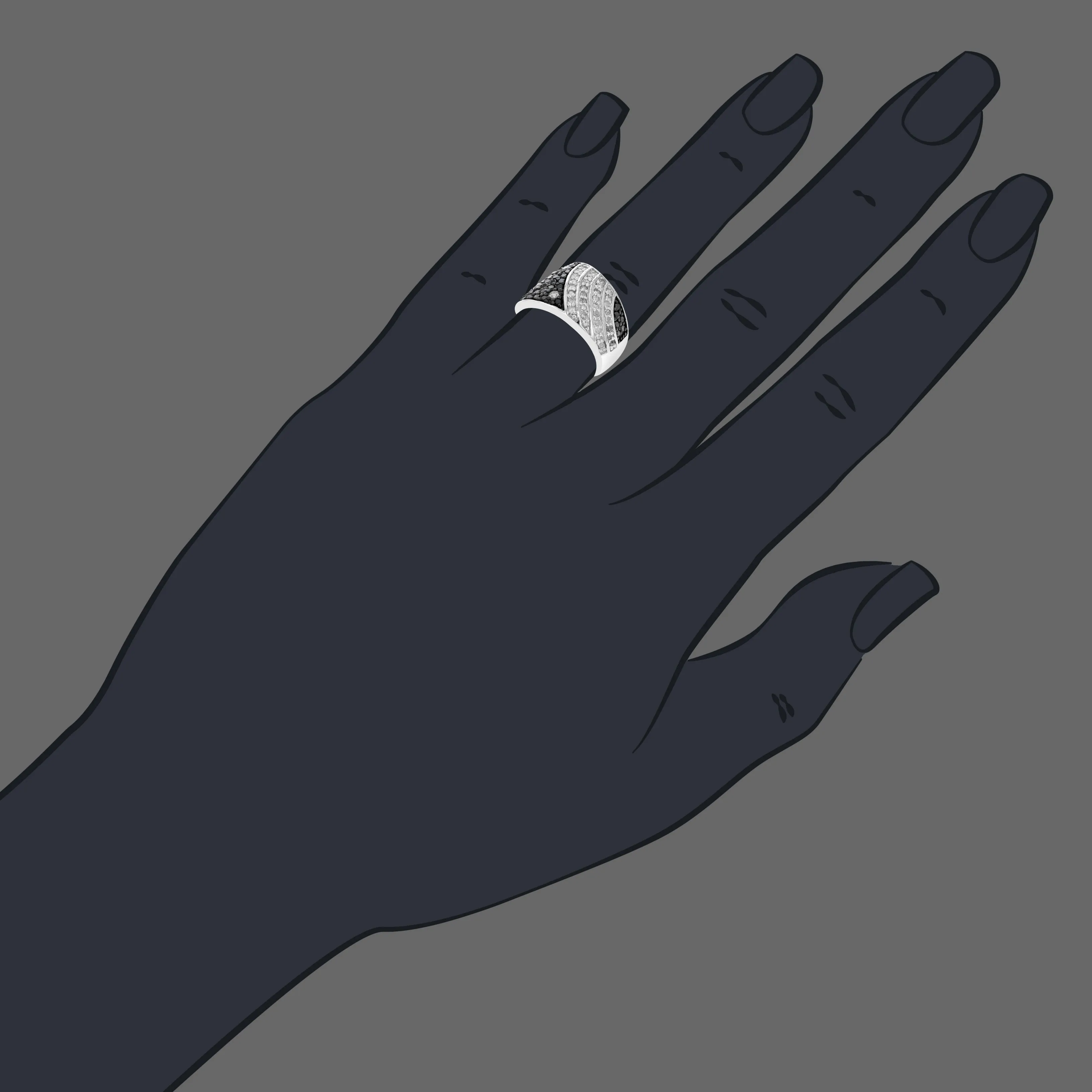 1.35 cttw Black Diamond Dome Statement Ring in Sterling Silver