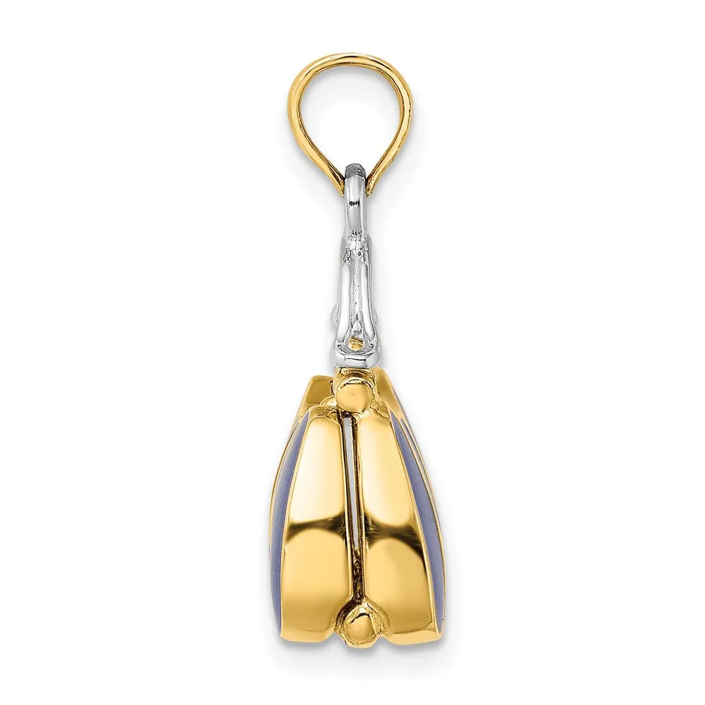 14K & Rhodium 3-D Navy Enameled Handbag Opens Charm