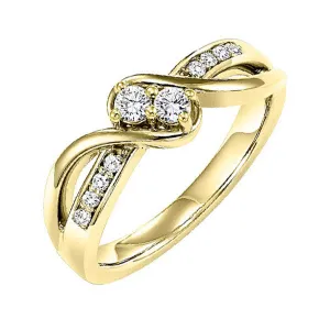 14KT Yellow Gold & Diamond TWO Stone Jewelery Fashion Ring  - 1/4 ctw
