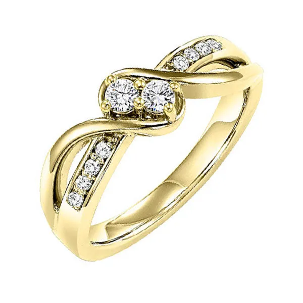 14KT Yellow Gold & Diamond TWO Stone Jewelery Fashion Ring  - 1/4 ctw