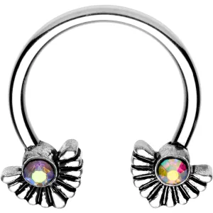 16 Gauge 3/8 Aurora Gem Japanese Fan Horseshoe Circular Barbell