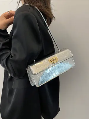 1pc Silver Pu Pebble Texture Crossbody Bag - Silver- FD ⚡