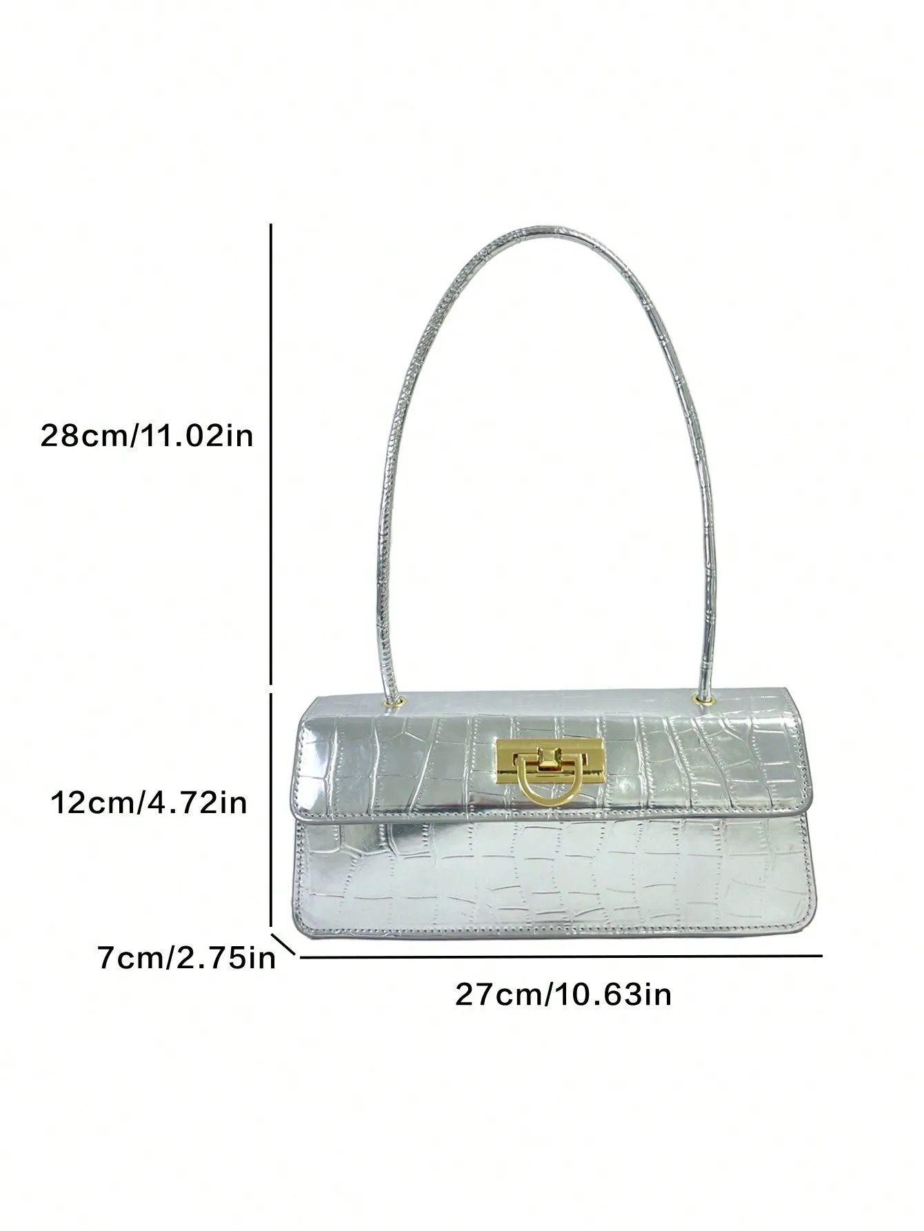 1pc Silver Pu Pebble Texture Crossbody Bag - Silver- FD ⚡