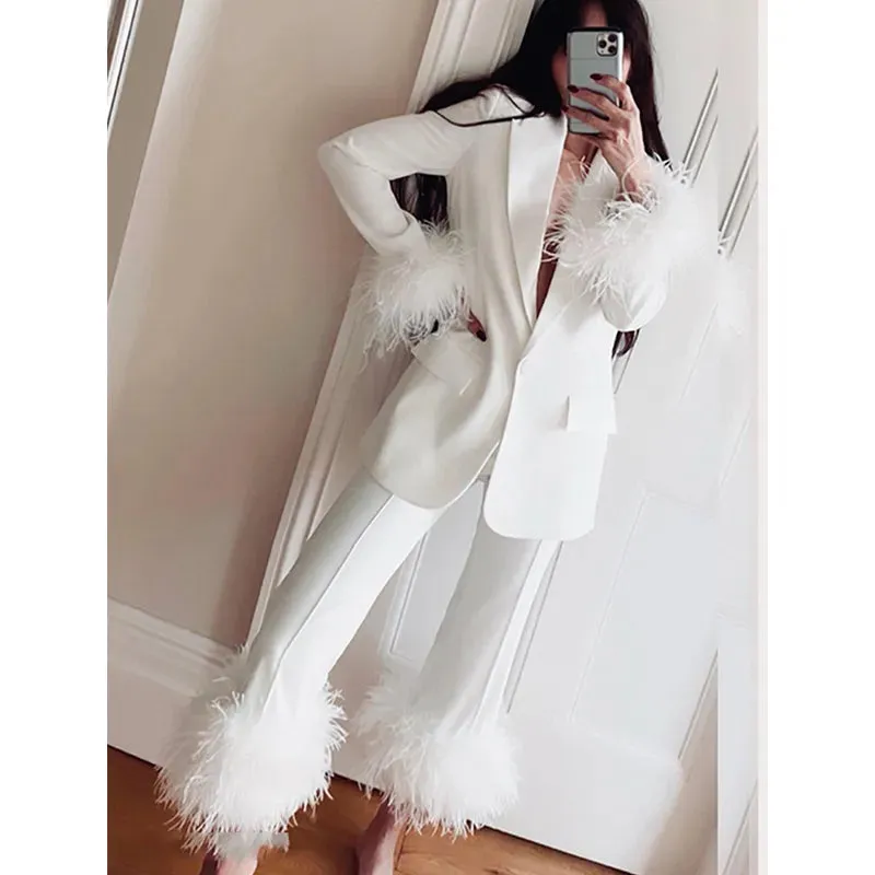 2 Pieces set, with feathers.  Exotic, unique, elegant.