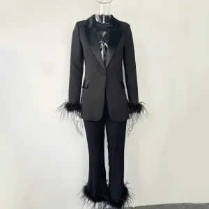 2 Pieces set, with feathers.  Exotic, unique, elegant.