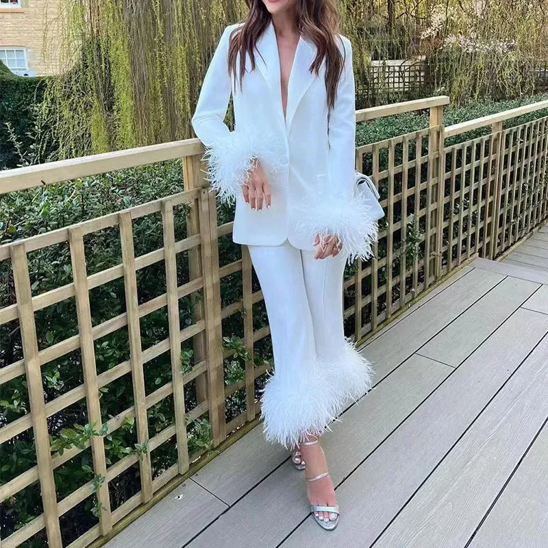 2 Pieces set, with feathers.  Exotic, unique, elegant.