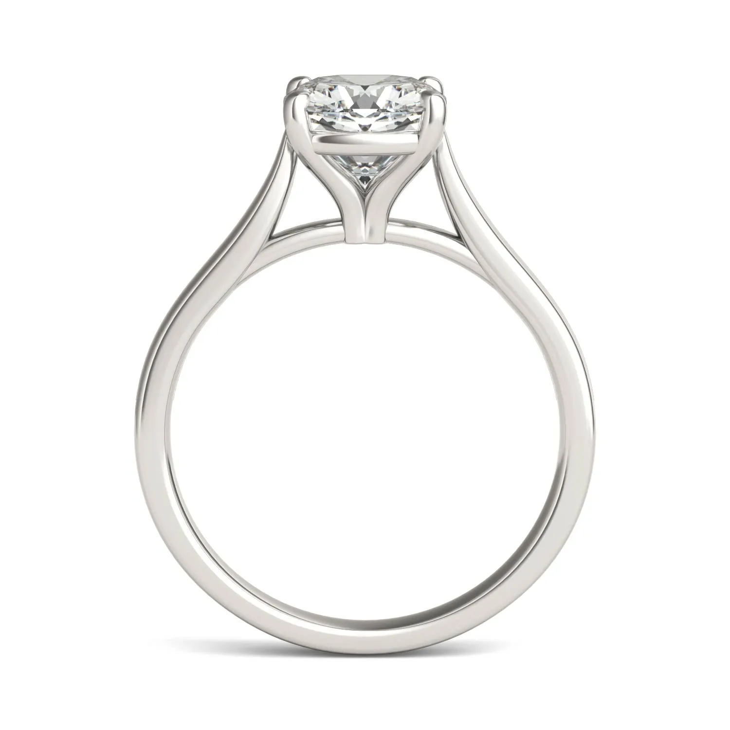 2.00 CTW DEW Cushion Moissanite Cathedral Solitaire Engagement Ring in 14K White Gold
