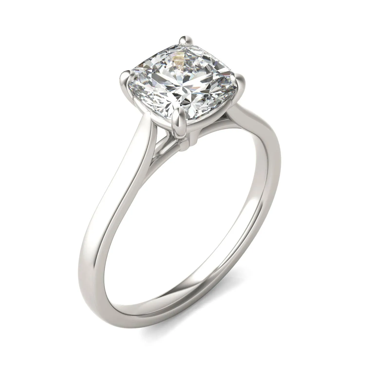 2.00 CTW DEW Cushion Moissanite Cathedral Solitaire Engagement Ring in 14K White Gold