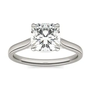 2.00 CTW DEW Cushion Moissanite Cathedral Solitaire Engagement Ring in 14K White Gold