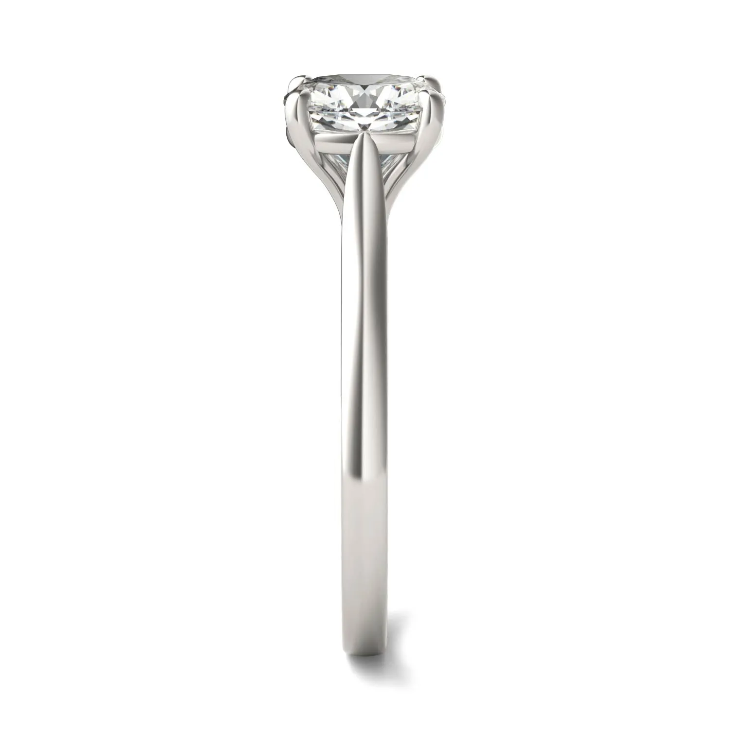 2.00 CTW DEW Cushion Moissanite Cathedral Solitaire Engagement Ring in 14K White Gold