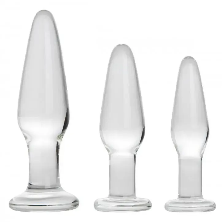 3-piece Clear Glass Anal Butt Plug Probe Set