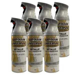 (6 Pack) Rust-Oleum Universal Metallic Titanium Silver - Spraypaint 312g