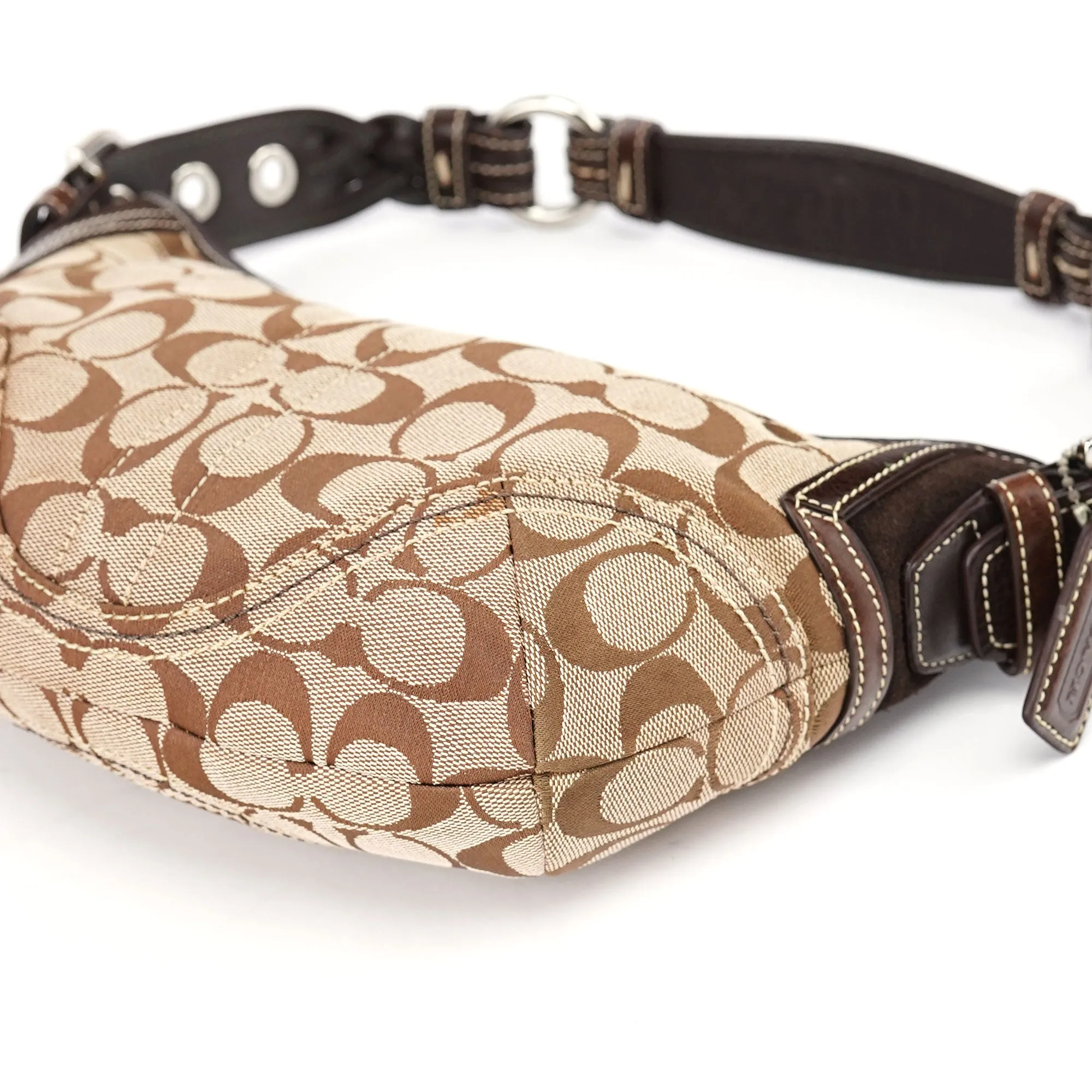 6266 Beige Brown Signature C Hobo Bag