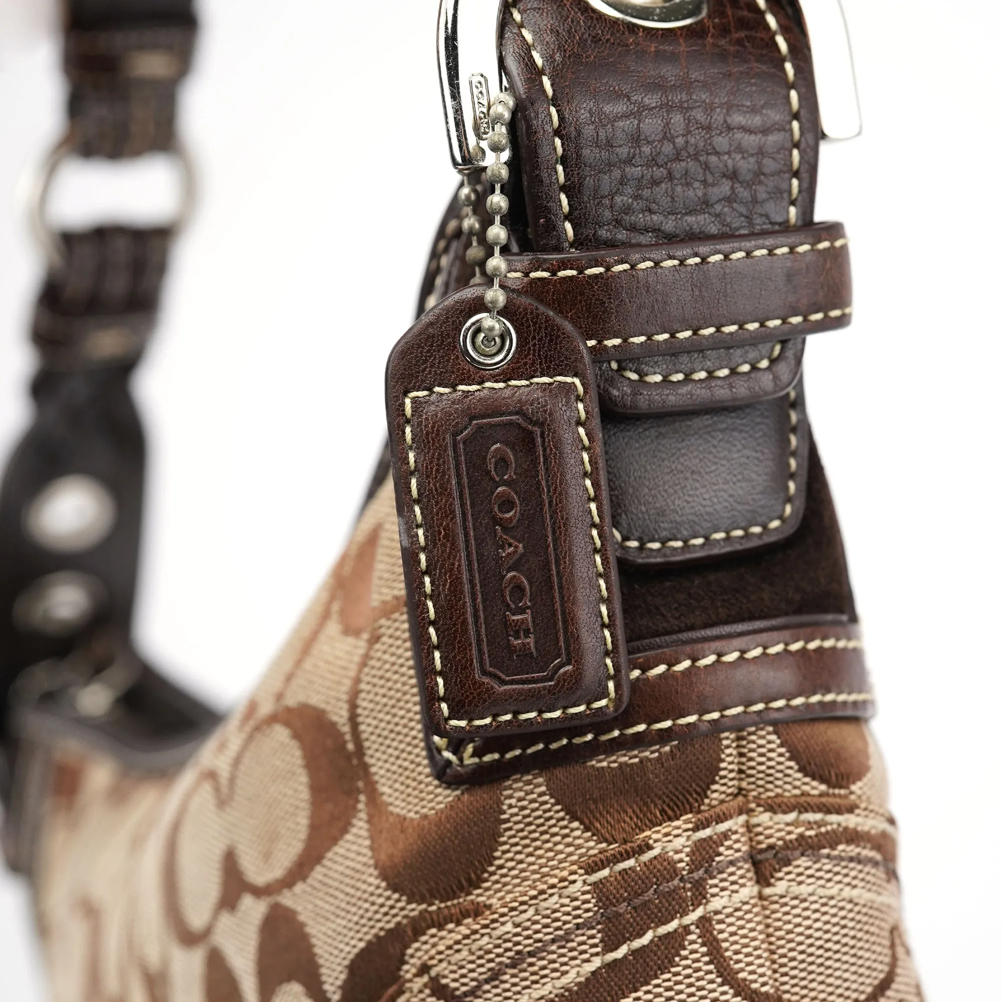 6266 Beige Brown Signature C Hobo Bag