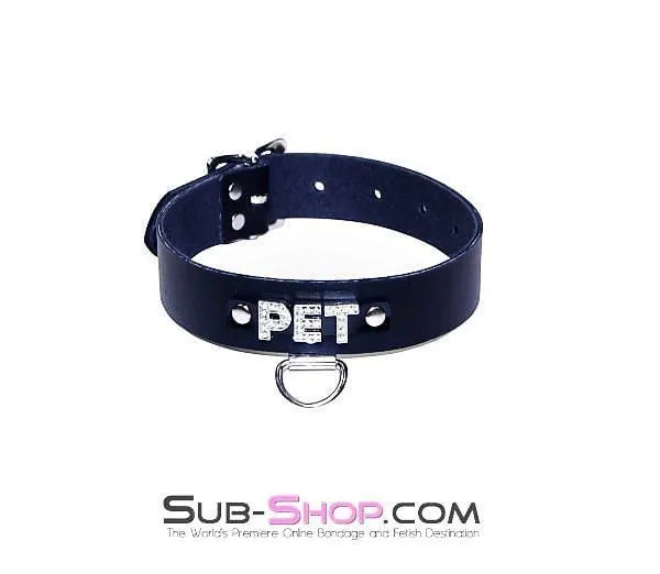 6842A      PET Rhinestone Collar, Black Leather