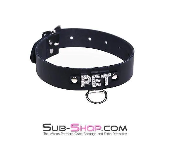 6842A      PET Rhinestone Collar, Black Leather