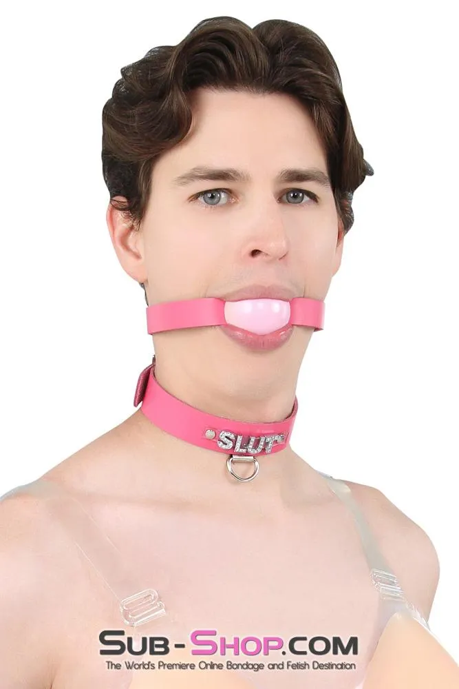 6847A-SIS      Hot Pretty Pink BDSM Roleplay Sissy SLUT Rhinestone Leather Collar