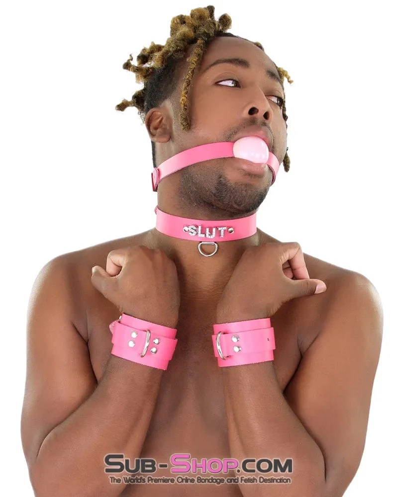 6847A-SIS      Hot Pretty Pink BDSM Roleplay Sissy SLUT Rhinestone Leather Collar