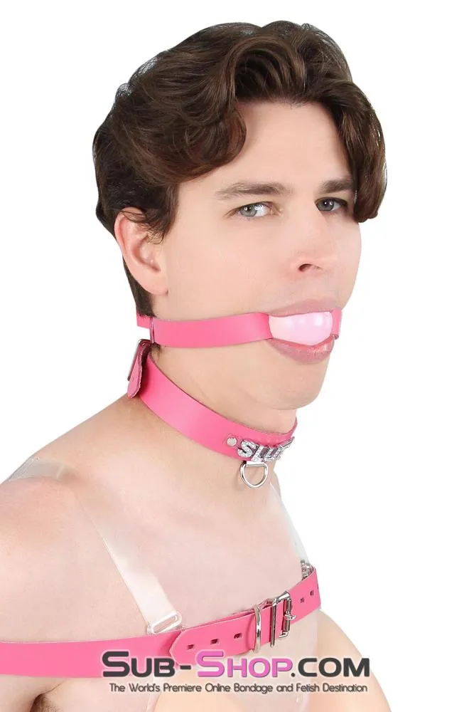 6847A-SIS      Hot Pretty Pink BDSM Roleplay Sissy SLUT Rhinestone Leather Collar