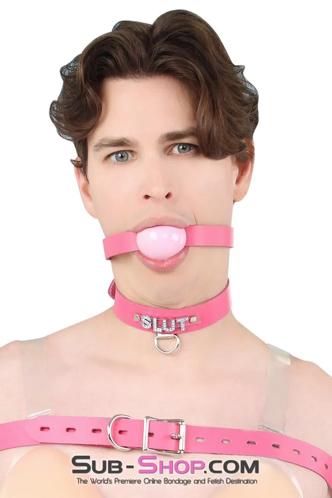 6847A-SIS      Hot Pretty Pink BDSM Roleplay Sissy SLUT Rhinestone Leather Collar
