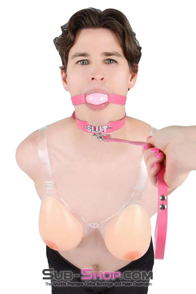 6847A-SIS      Hot Pretty Pink BDSM Roleplay Sissy SLUT Rhinestone Leather Collar