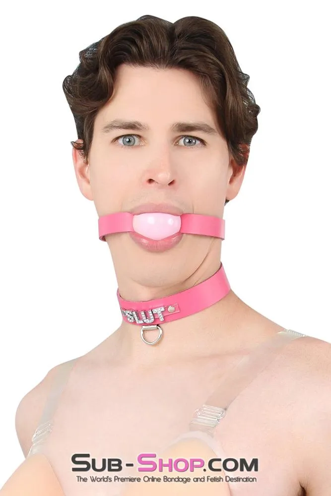 6847A-SIS      Hot Pretty Pink BDSM Roleplay Sissy SLUT Rhinestone Leather Collar