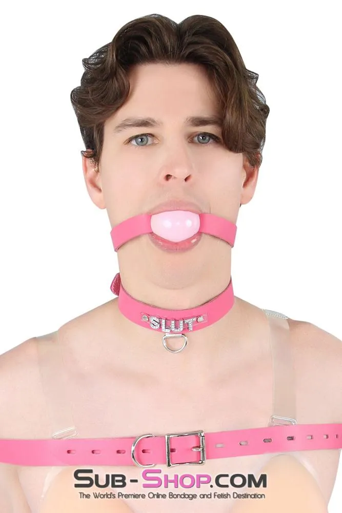 6847A-SIS      Hot Pretty Pink BDSM Roleplay Sissy SLUT Rhinestone Leather Collar