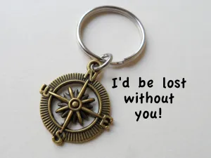 8 Year Anniversary Gift • Bronze Open Metal Compass Keychain - I'd Be Lost Without You by Jewelry Everyday
