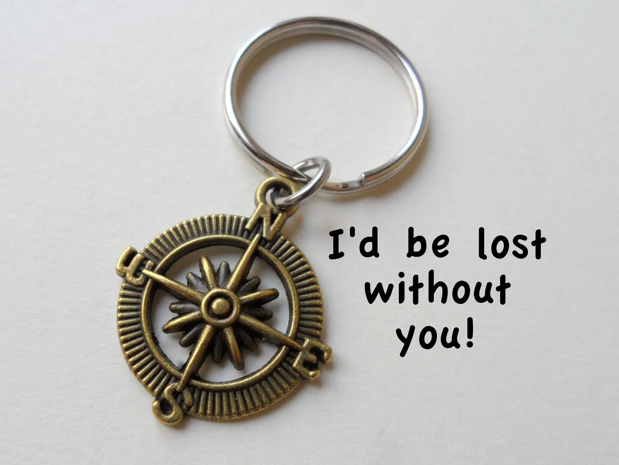 8 Year Anniversary Gift • Bronze Open Metal Compass Keychain - I'd Be Lost Without You by Jewelry Everyday