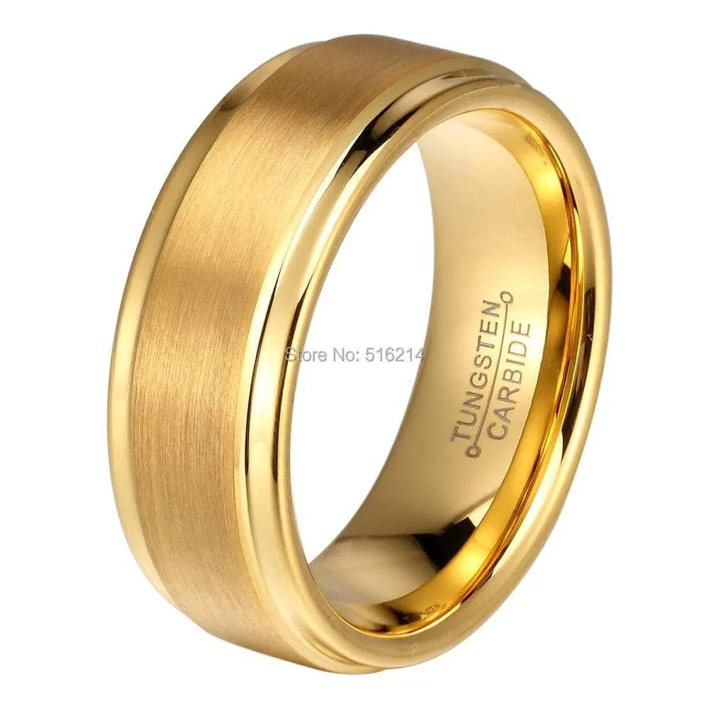 8mm/6mm/4mm Gold Tungsten Carbide Men's Wedding Band
