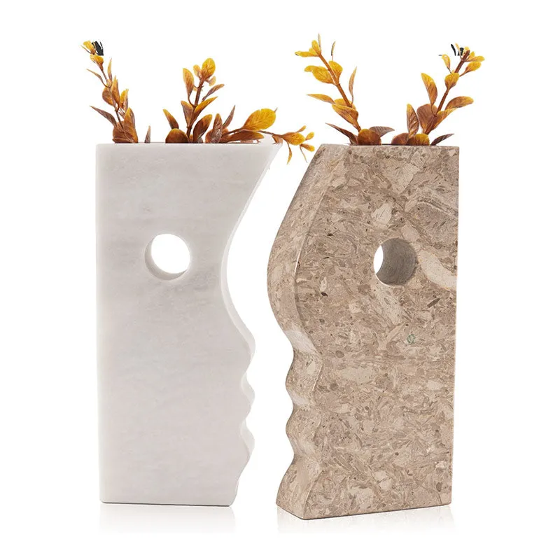 8" Marble Face Vase for kitchen table &  home décor - Flowers Vases Bookshelf