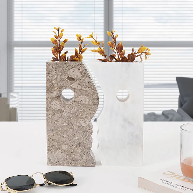 8" Marble Face Vase for kitchen table &  home décor - Flowers Vases Bookshelf
