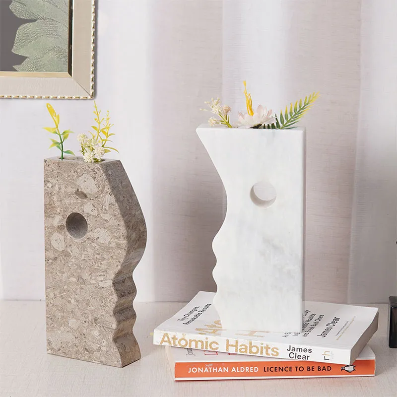 8" Marble Face Vase for kitchen table &  home décor - Flowers Vases Bookshelf