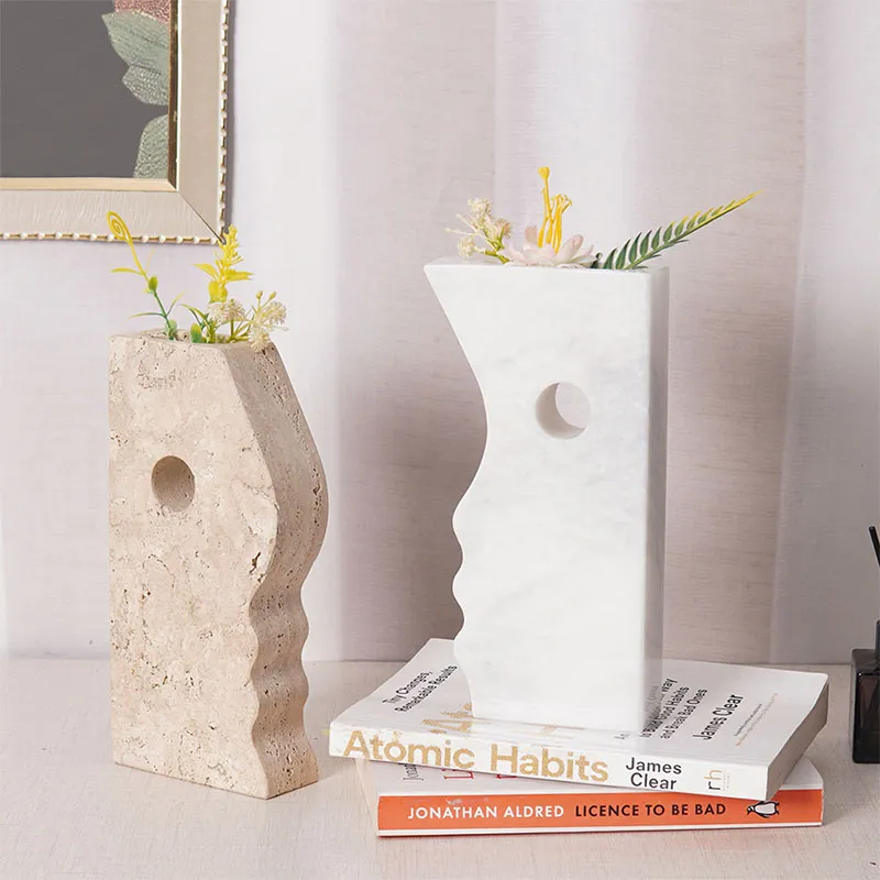 8" Marble Face Vase for kitchen table &  home décor - Flowers Vases Bookshelf