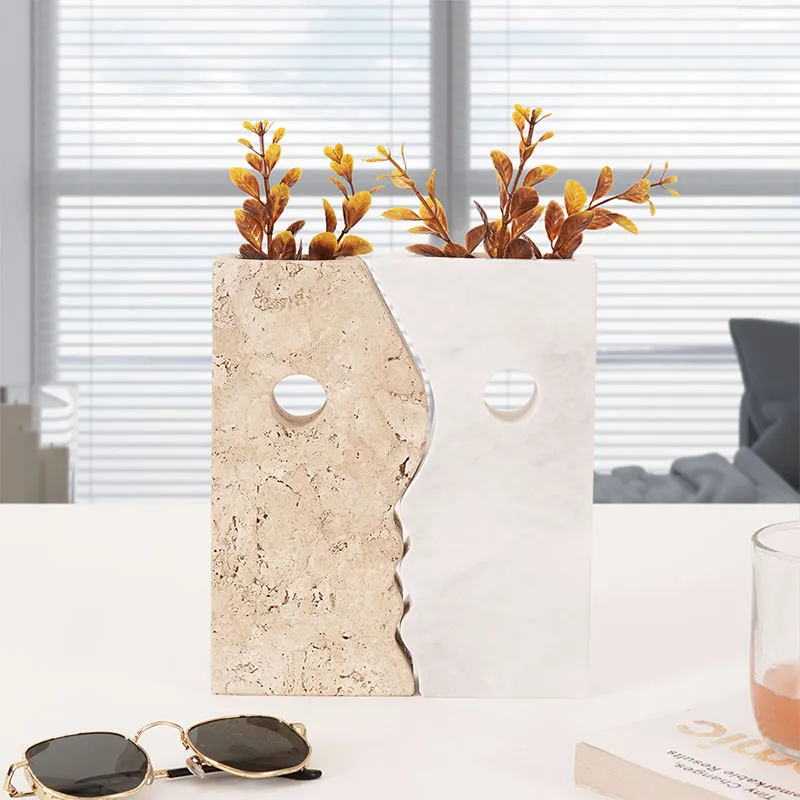 8" Marble Face Vase for kitchen table &  home décor - Flowers Vases Bookshelf