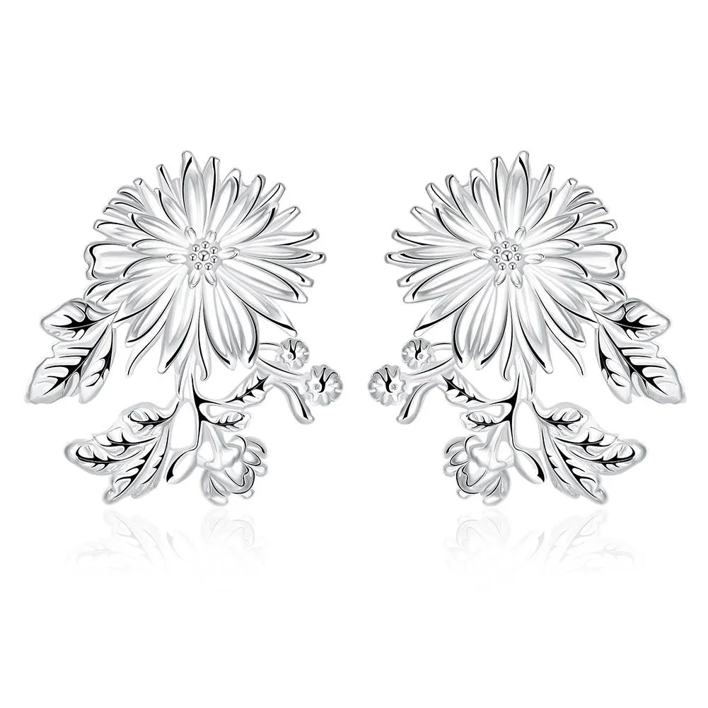 925 Sterling Silver Chrysanthemum Woman Stud Earrings