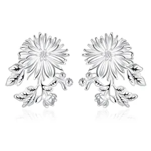 925 Sterling Silver Chrysanthemum Woman Stud Earrings
