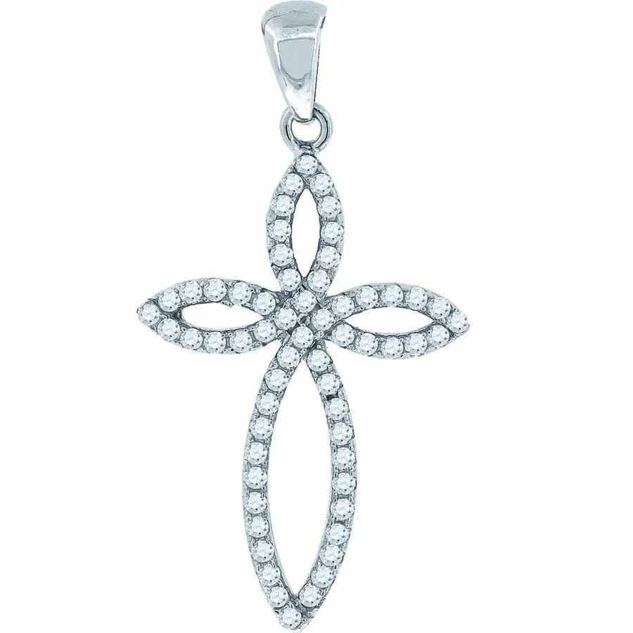 925 Sterling Silver Cubic Zirconia CZ Curved Cross Pendant Charm
