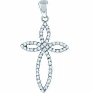 925 Sterling Silver Cubic Zirconia CZ Curved Cross Pendant Charm