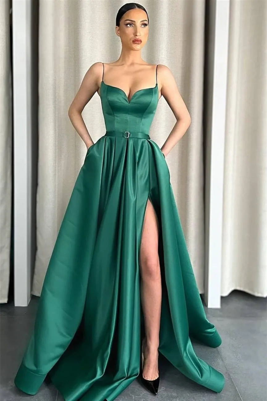 A-line Spaghetti strap Sweetheart High Split Sleeveless Prom Dress