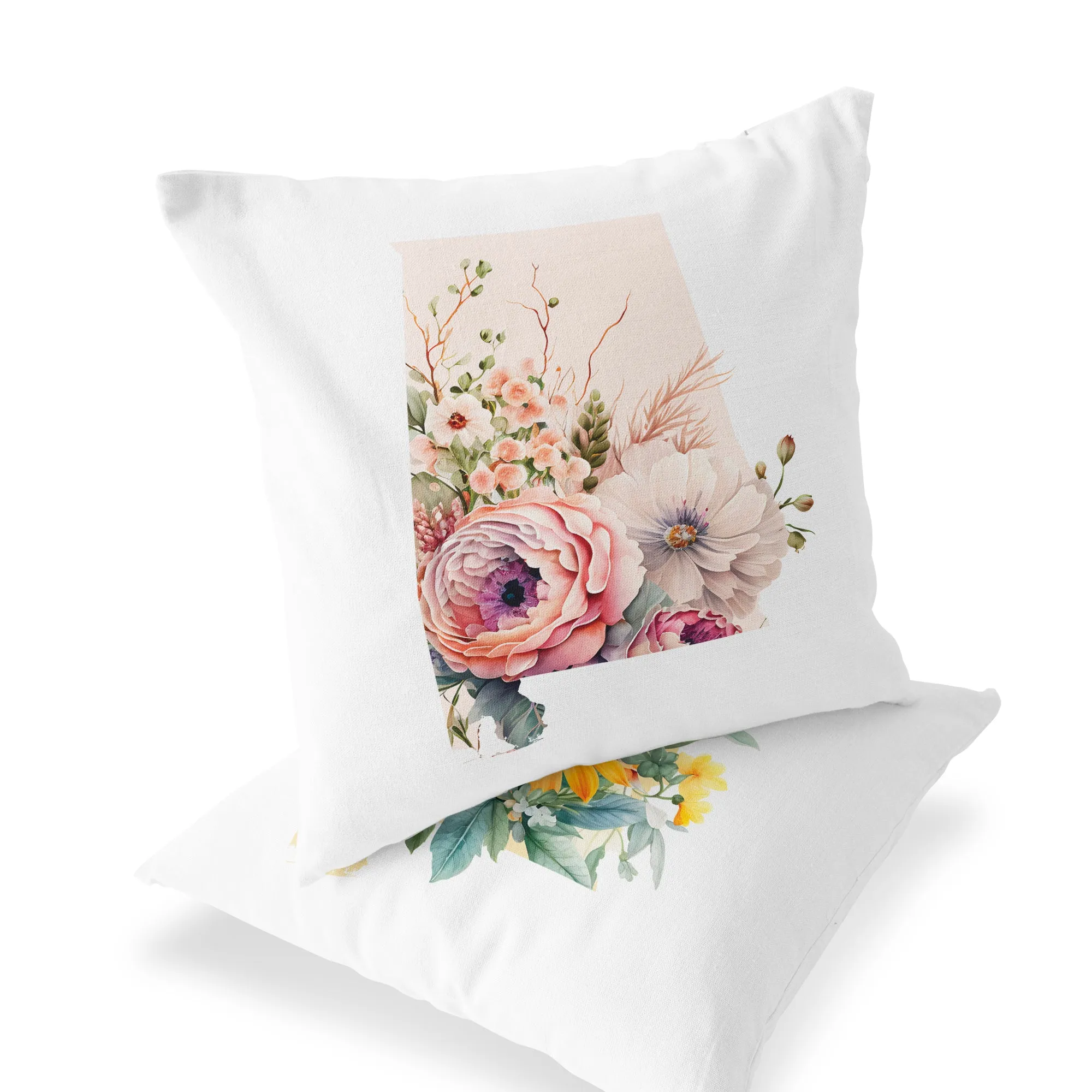 Alabama State Silhouette Pillow with Summer Blooms - 18x18 Inch
