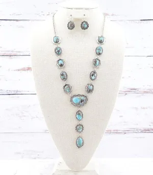 Alayna Fashion Y Lariat Necklace or Earrings - Silver/Turquoise