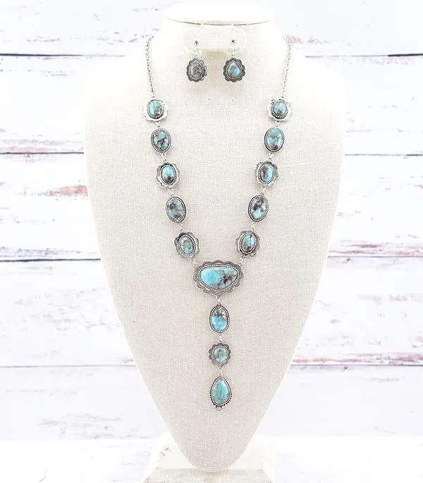 Alayna Fashion Y Lariat Necklace or Earrings - Silver/Turquoise