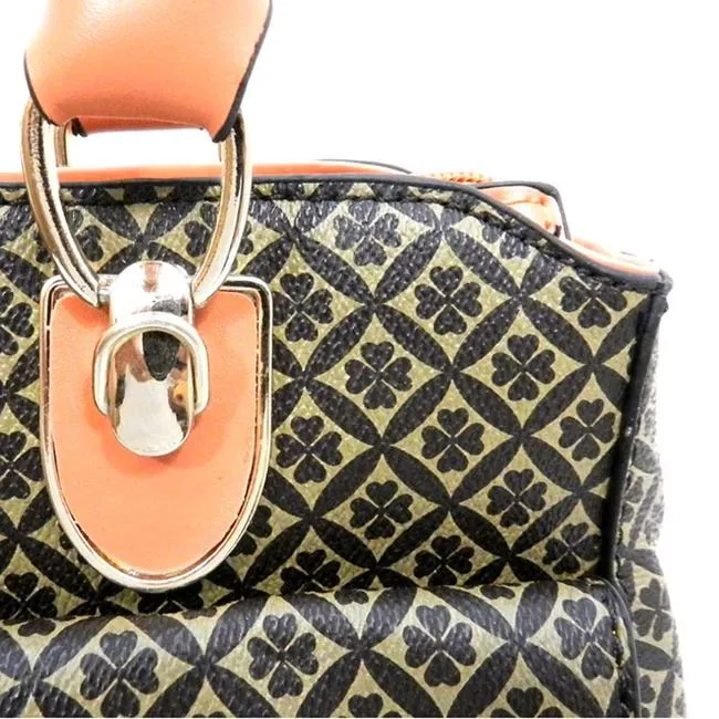 ALBA lock polka signature print satchel Bag Purse Black ivy embossed FM241