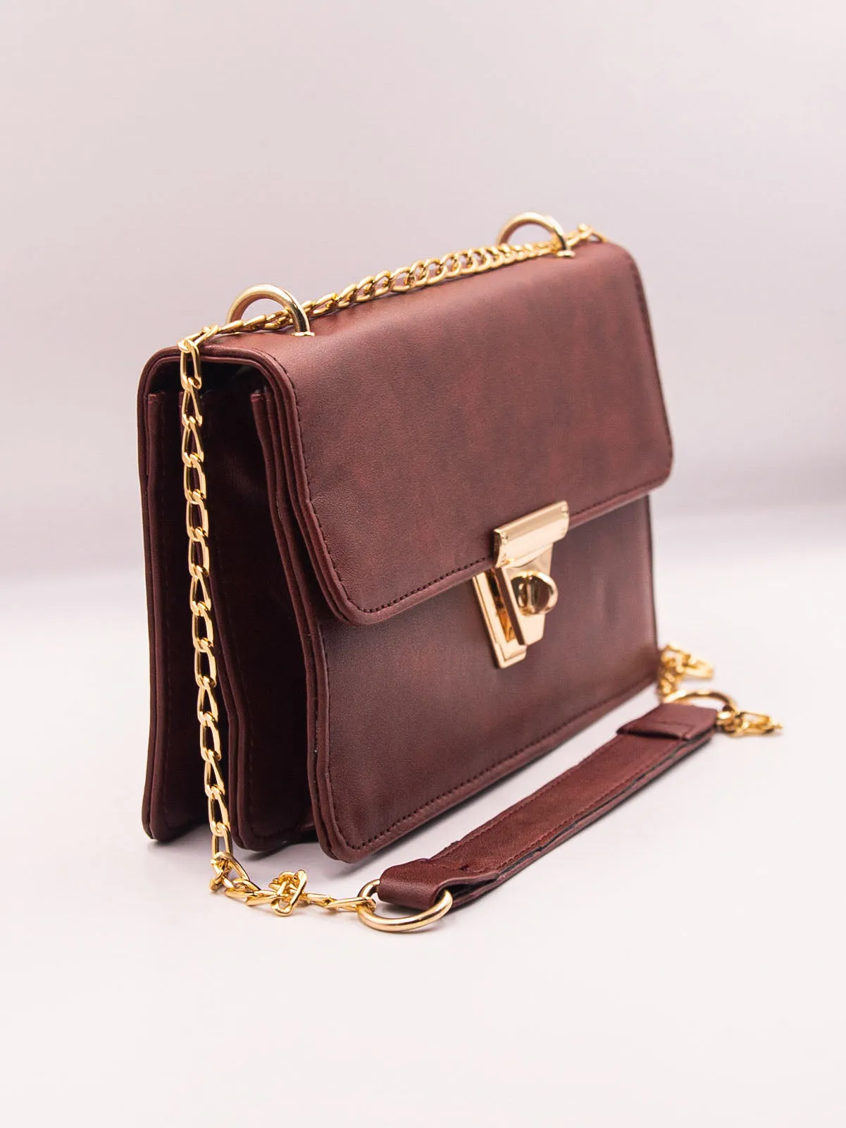 Alexandra Twist Lock Satchel Bag - Burgundy - FD ⚡